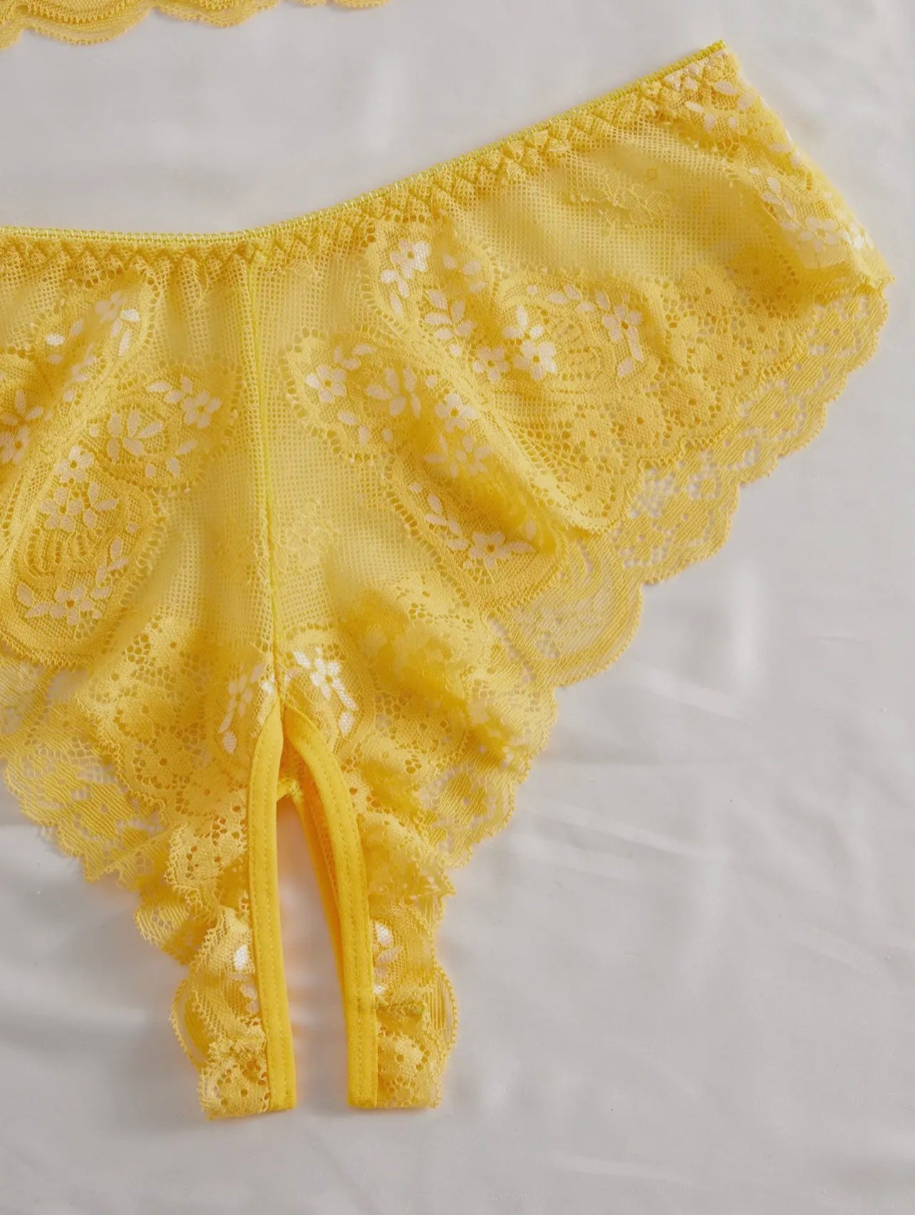 Yellow Floral Lace 2 Piece Lingerie Set