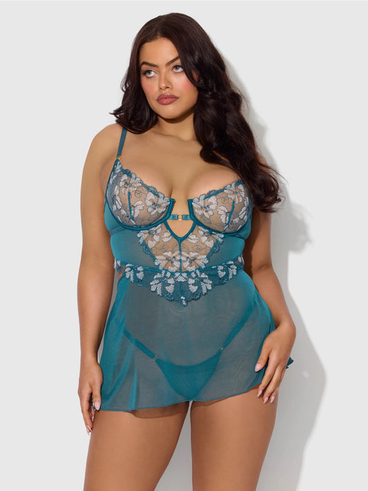 Nova Blacklight Lace Babydoll & G-String Set