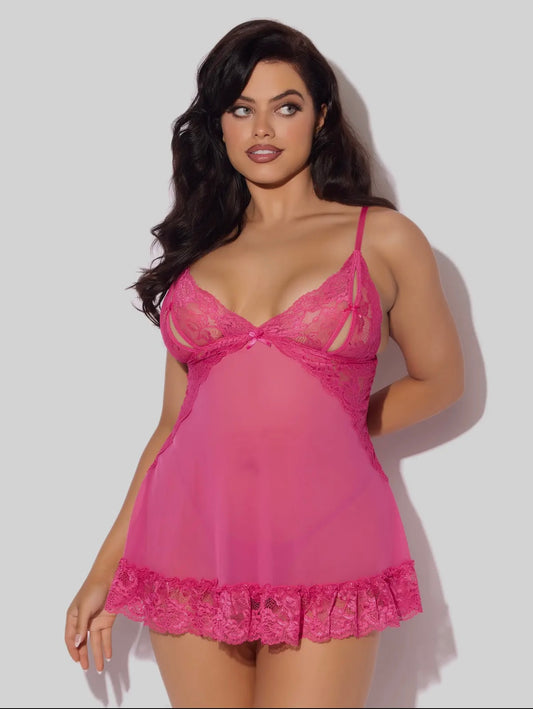 Harlow Lace & Mesh Babydoll & G-String Set