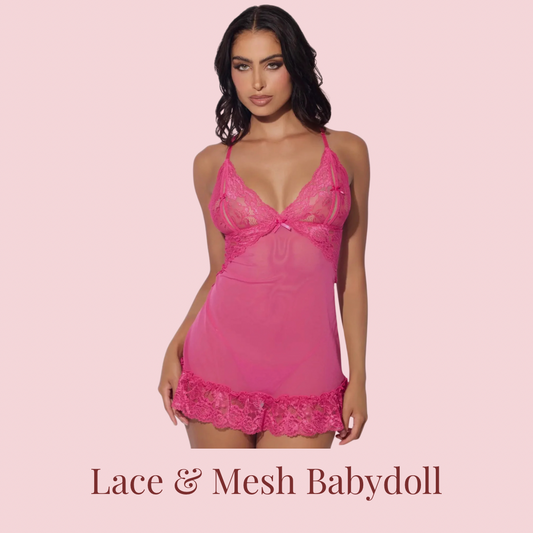 Harlow Lace & Mesh Babydoll & G-String Set