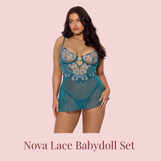 Nova Blacklight Lace Babydoll & G-String Set