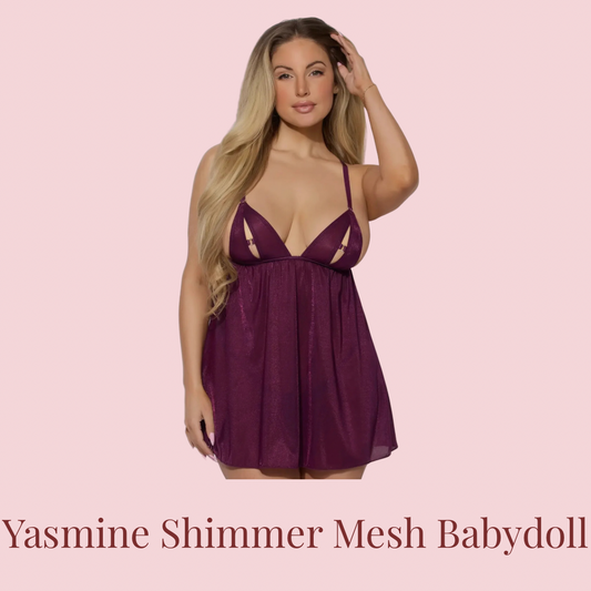 Yasmine Shimmer Mesh O-Ring Slit Cup Babydoll Set